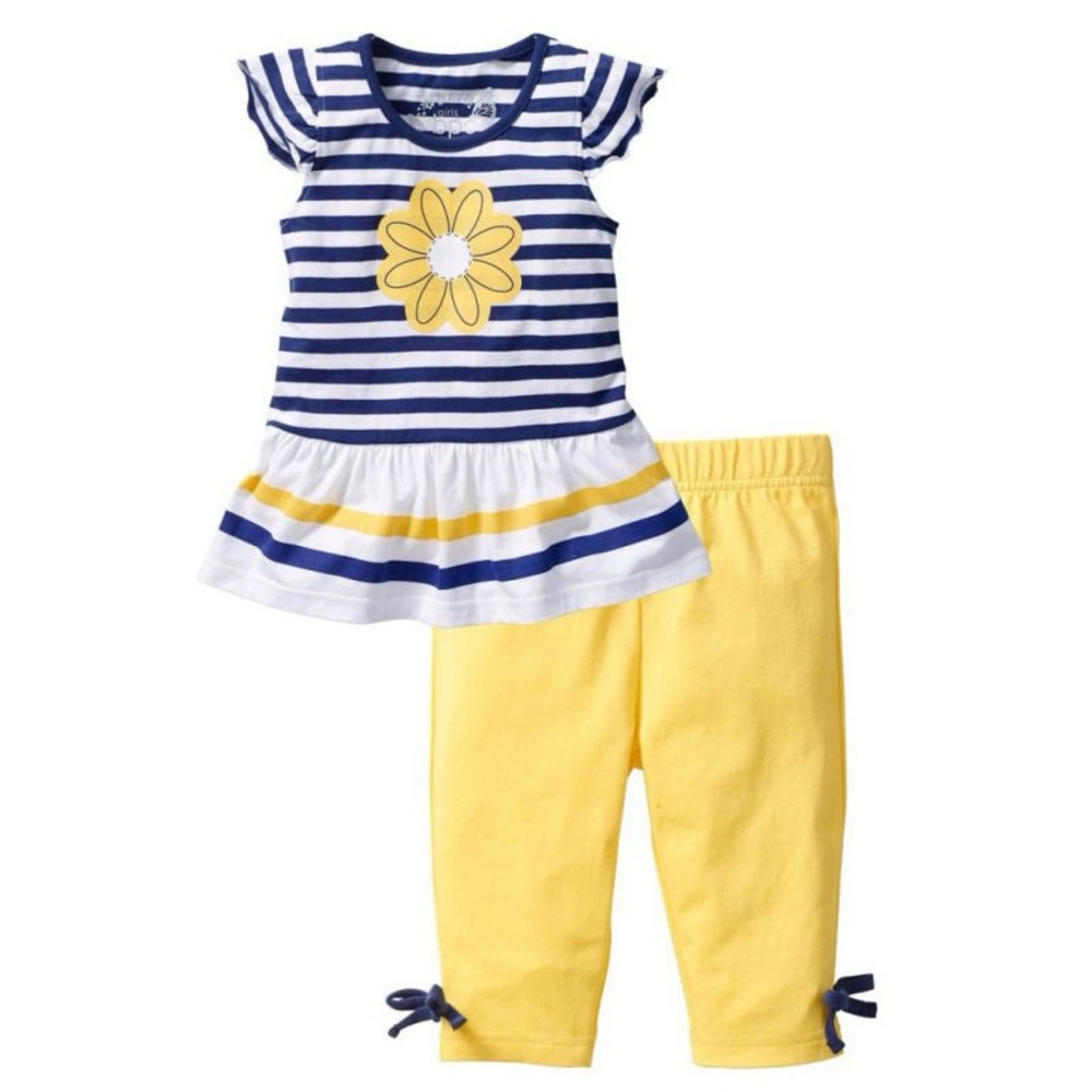 Kids Girls Striped Top And Solid Color Pants Sets For Summer